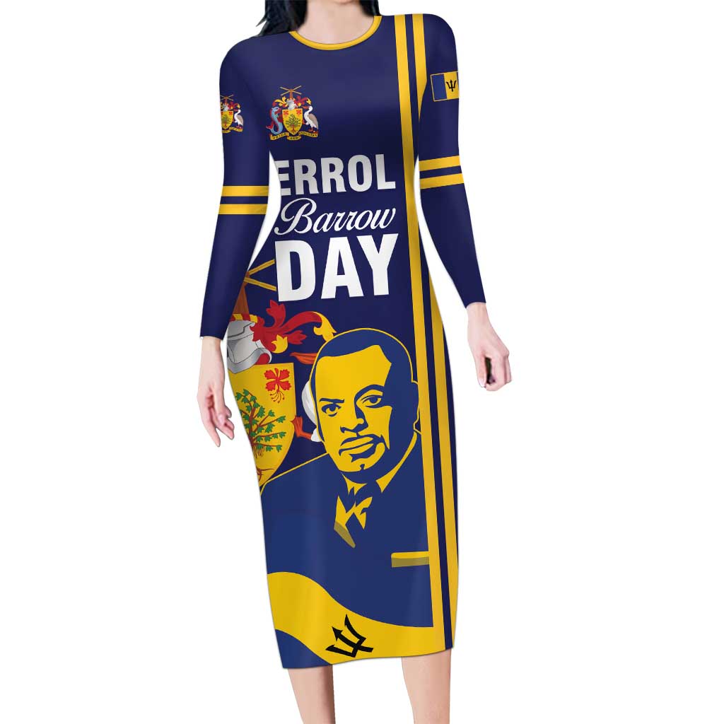 Barbados Errol Barrow Day Long Sleeve Bodycon Dress Barbadian Father of Independence