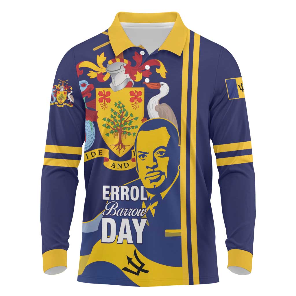 Barbados Errol Barrow Day Long Sleeve Polo Shirt Barbadian Father of Independence