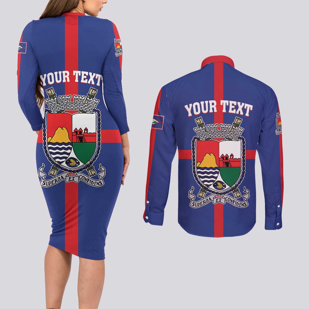 Personalised Statia Couples Matching Long Sleeve Bodycon Dress and Long Sleeve Button Shirt Sint Eustatius Coat Of Arms