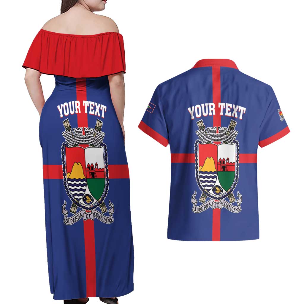 Personalised Statia Couples Matching Off Shoulder Maxi Dress and Hawaiian Shirt Sint Eustatius Coat Of Arms