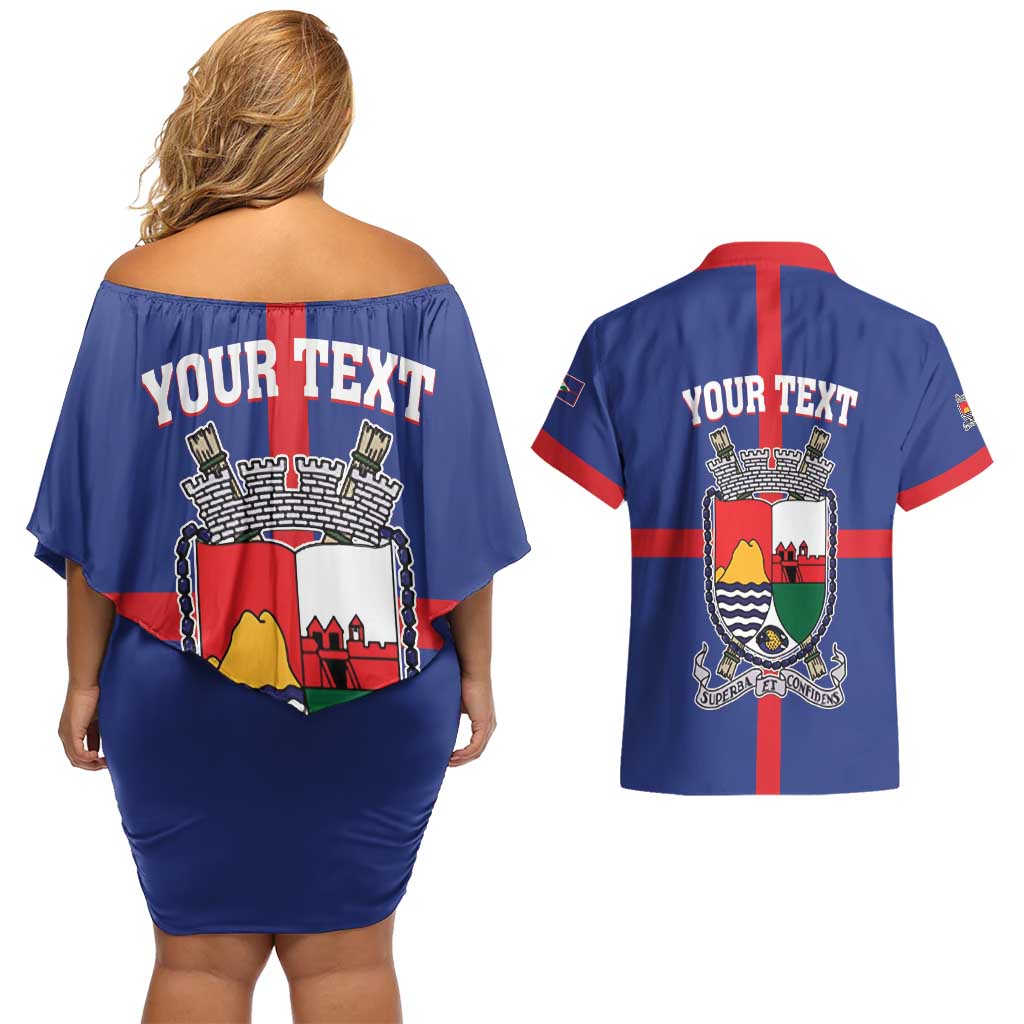 Personalised Statia Couples Matching Off Shoulder Short Dress and Hawaiian Shirt Sint Eustatius Coat Of Arms