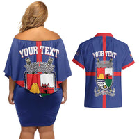 Personalised Statia Couples Matching Off Shoulder Short Dress and Hawaiian Shirt Sint Eustatius Coat Of Arms