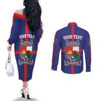 Personalised Statia Couples Matching Off The Shoulder Long Sleeve Dress and Long Sleeve Button Shirt Sint Eustatius Coat Of Arms