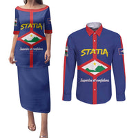 Personalised Statia Couples Matching Puletasi and Long Sleeve Button Shirt Sint Eustatius Coat Of Arms