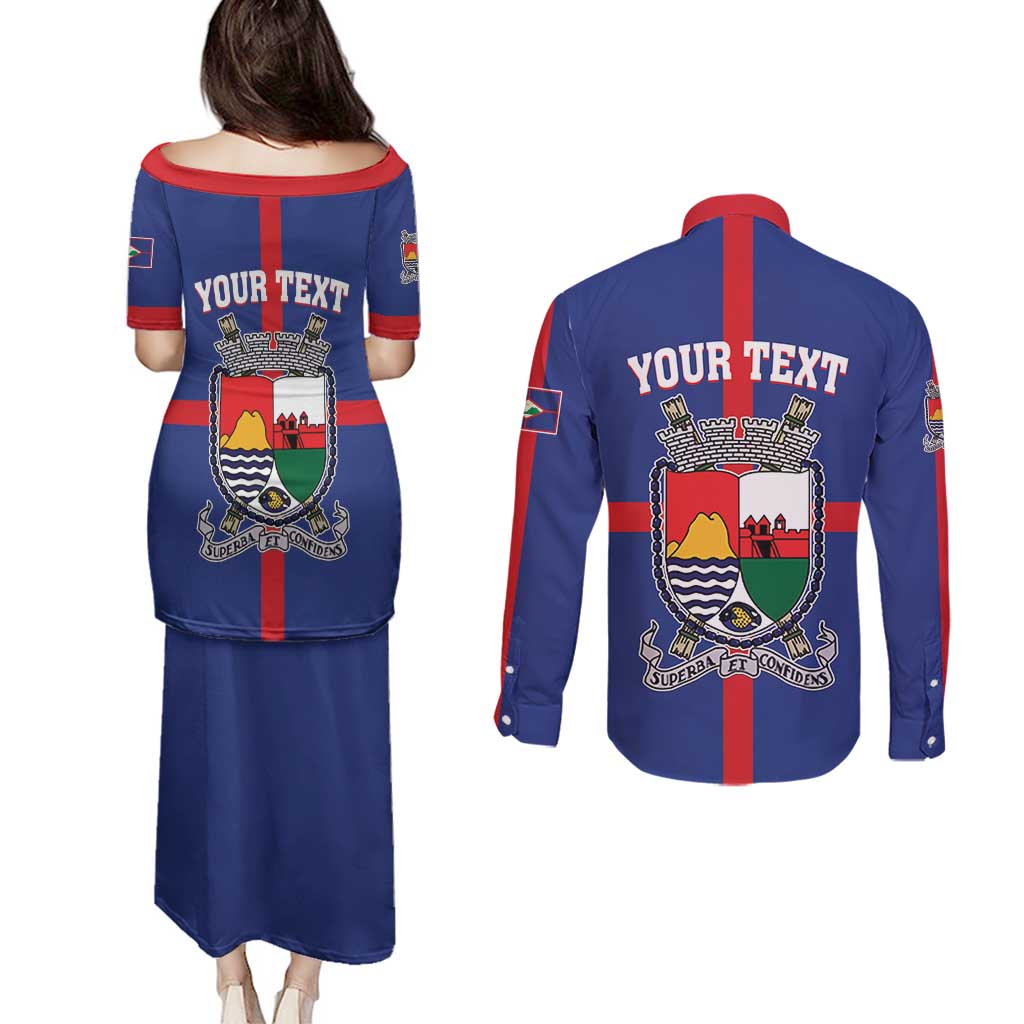 Personalised Statia Couples Matching Puletasi and Long Sleeve Button Shirt Sint Eustatius Coat Of Arms