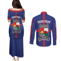 Personalised Statia Couples Matching Puletasi and Long Sleeve Button Shirt Sint Eustatius Coat Of Arms