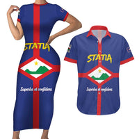 Personalised Statia Couples Matching Short Sleeve Bodycon Dress and Hawaiian Shirt Sint Eustatius Coat Of Arms