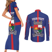 Personalised Statia Couples Matching Short Sleeve Bodycon Dress and Long Sleeve Button Shirt Sint Eustatius Coat Of Arms