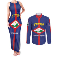 Personalised Statia Couples Matching Tank Maxi Dress and Long Sleeve Button Shirt Sint Eustatius Coat Of Arms