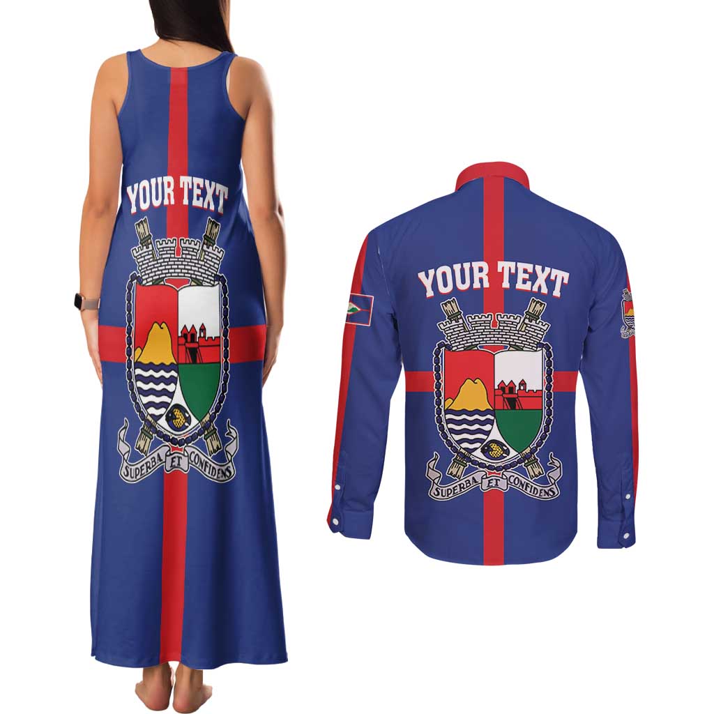 Personalised Statia Couples Matching Tank Maxi Dress and Long Sleeve Button Shirt Sint Eustatius Coat Of Arms