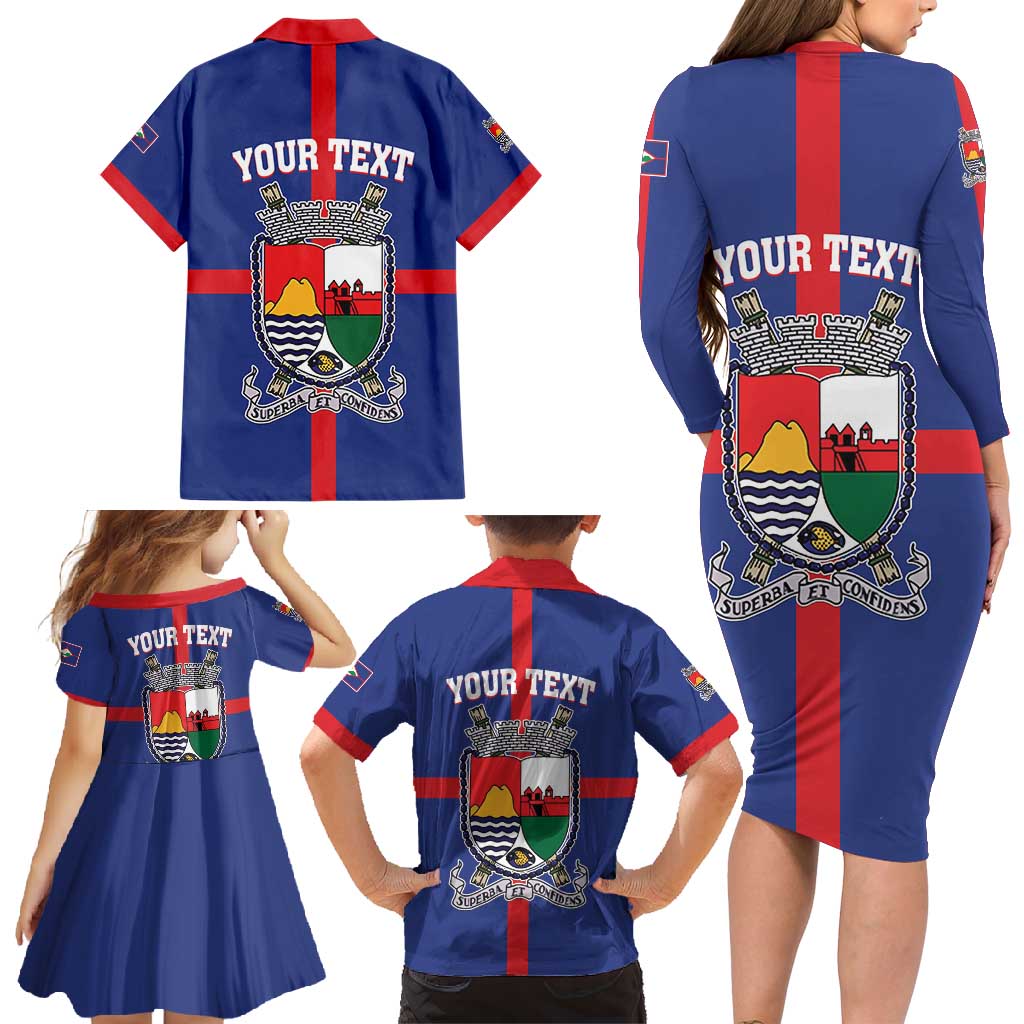 Personalised Statia Family Matching Long Sleeve Bodycon Dress and Hawaiian Shirt Sint Eustatius Coat Of Arms