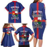 Personalised Statia Family Matching Long Sleeve Bodycon Dress and Hawaiian Shirt Sint Eustatius Coat Of Arms