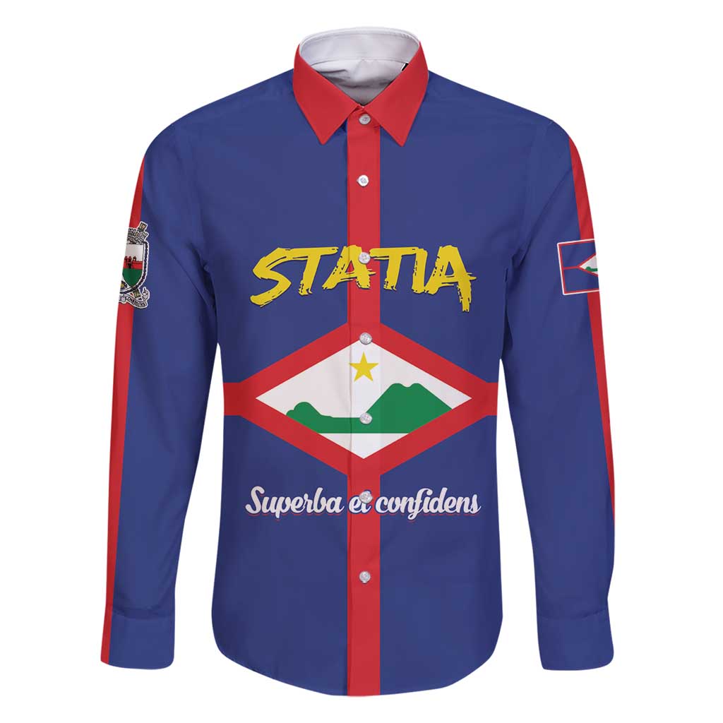 Personalised Statia Family Matching Long Sleeve Bodycon Dress and Hawaiian Shirt Sint Eustatius Coat Of Arms