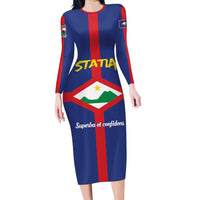 Personalised Statia Family Matching Long Sleeve Bodycon Dress and Hawaiian Shirt Sint Eustatius Coat Of Arms