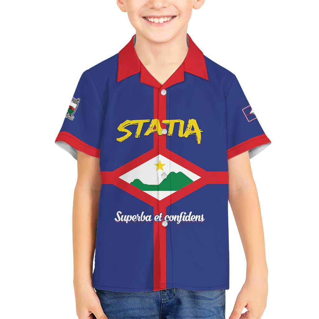 Personalised Statia Family Matching Long Sleeve Bodycon Dress and Hawaiian Shirt Sint Eustatius Coat Of Arms