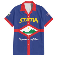 Personalised Statia Family Matching Off The Shoulder Long Sleeve Dress and Hawaiian Shirt Sint Eustatius Coat Of Arms