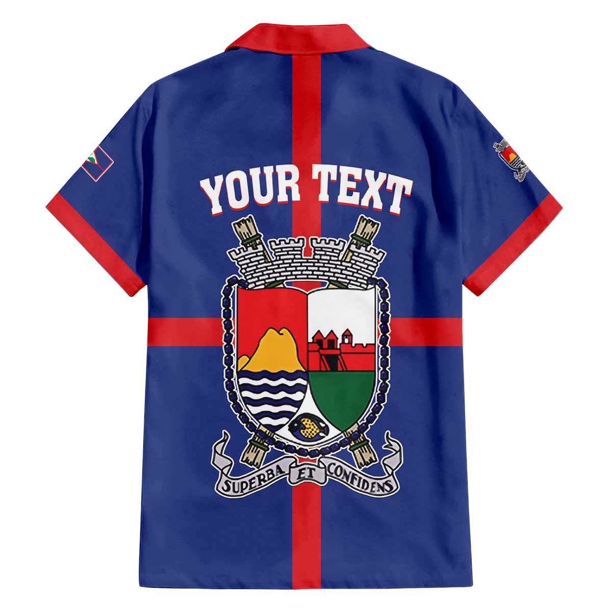 Personalised Statia Family Matching Off The Shoulder Long Sleeve Dress and Hawaiian Shirt Sint Eustatius Coat Of Arms