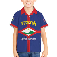 Personalised Statia Family Matching Off The Shoulder Long Sleeve Dress and Hawaiian Shirt Sint Eustatius Coat Of Arms