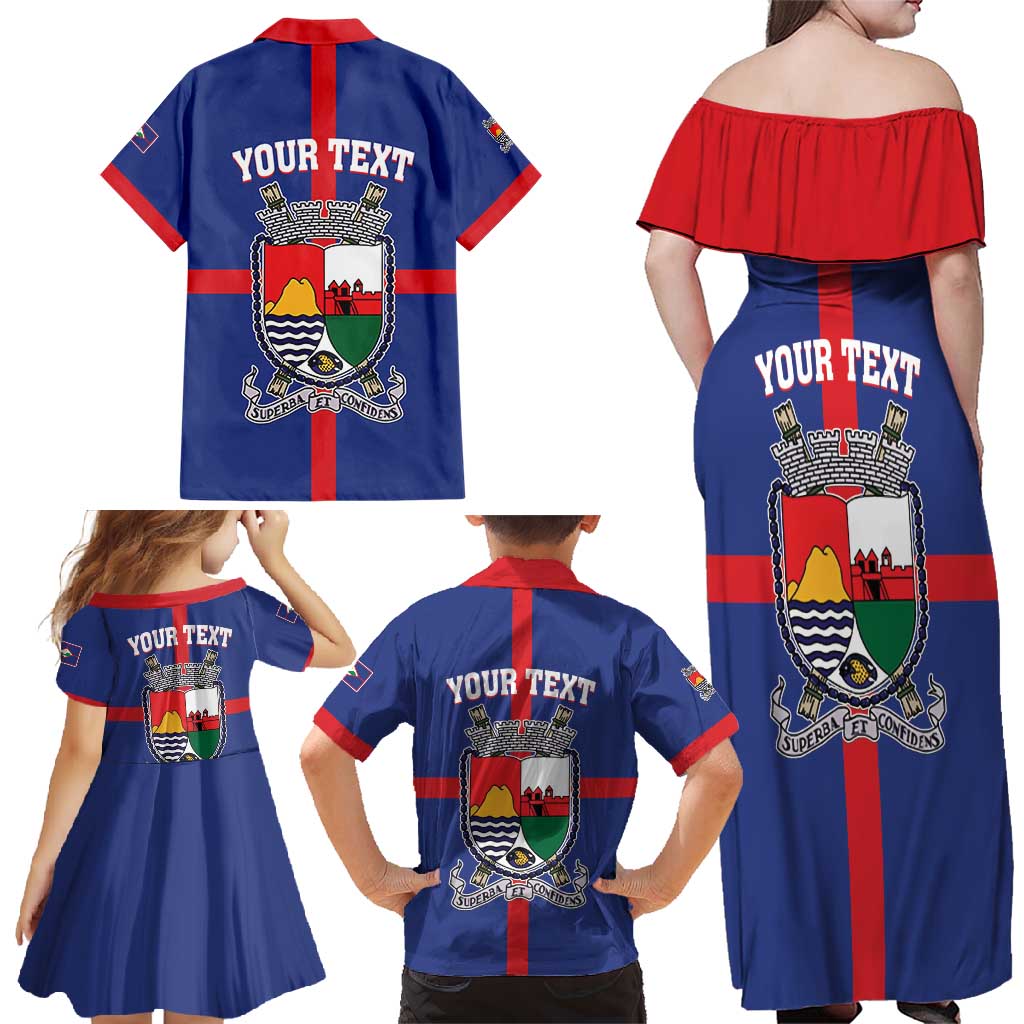 Personalised Statia Family Matching Off Shoulder Maxi Dress and Hawaiian Shirt Sint Eustatius Coat Of Arms