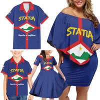 Personalised Statia Family Matching Off Shoulder Short Dress and Hawaiian Shirt Sint Eustatius Coat Of Arms
