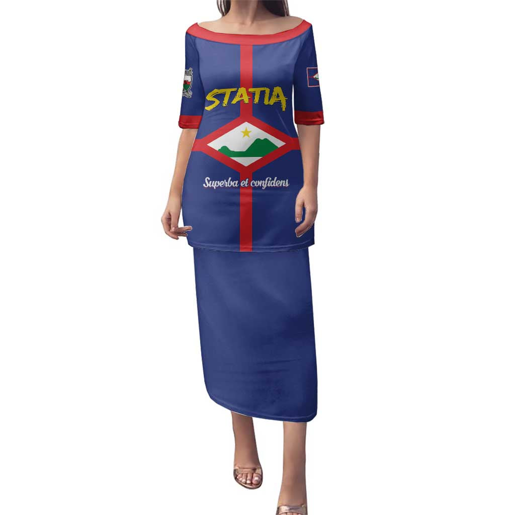 Personalised Statia Family Matching Puletasi and Hawaiian Shirt Sint Eustatius Coat Of Arms