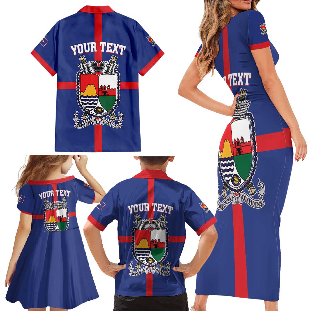 Personalised Statia Family Matching Short Sleeve Bodycon Dress and Hawaiian Shirt Sint Eustatius Coat Of Arms