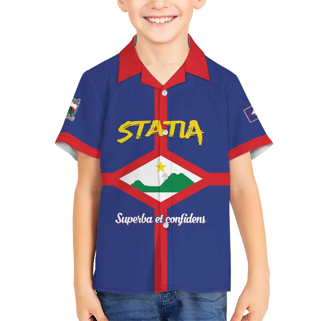 Personalised Statia Family Matching Short Sleeve Bodycon Dress and Hawaiian Shirt Sint Eustatius Coat Of Arms