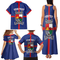 Personalised Statia Family Matching Tank Maxi Dress and Hawaiian Shirt Sint Eustatius Coat Of Arms