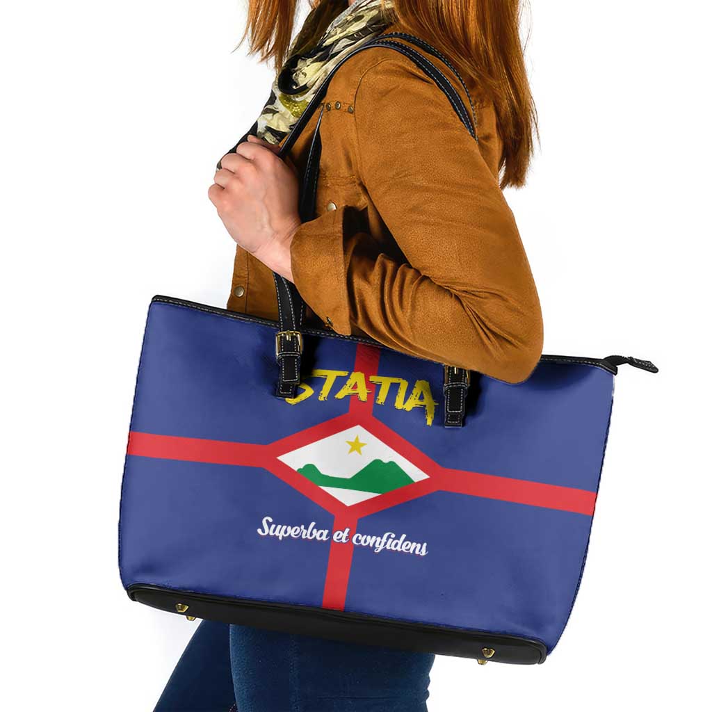 Statia Leather Tote Bag Sint Eustatius Coat Of Arms