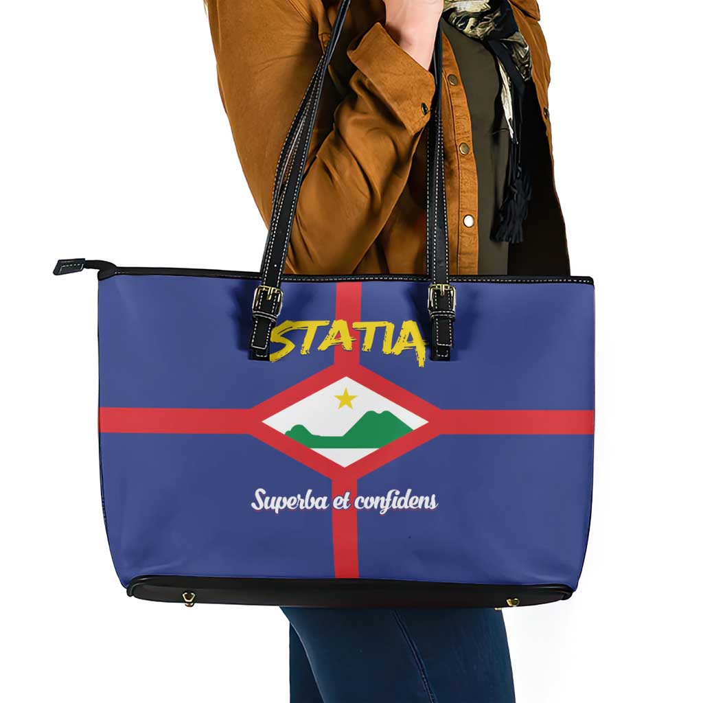 Statia Leather Tote Bag Sint Eustatius Coat Of Arms