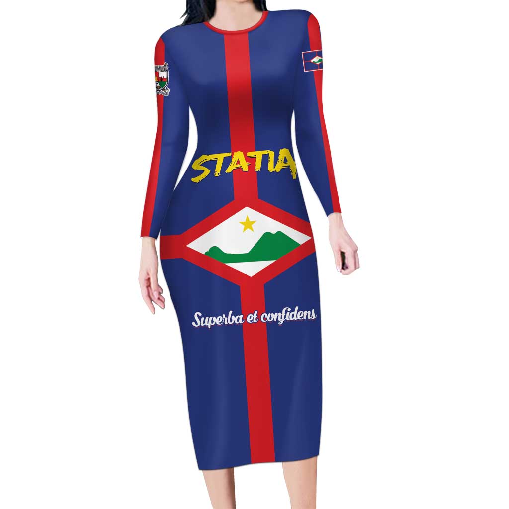 Personalised Statia Long Sleeve Bodycon Dress Sint Eustatius Coat Of Arms