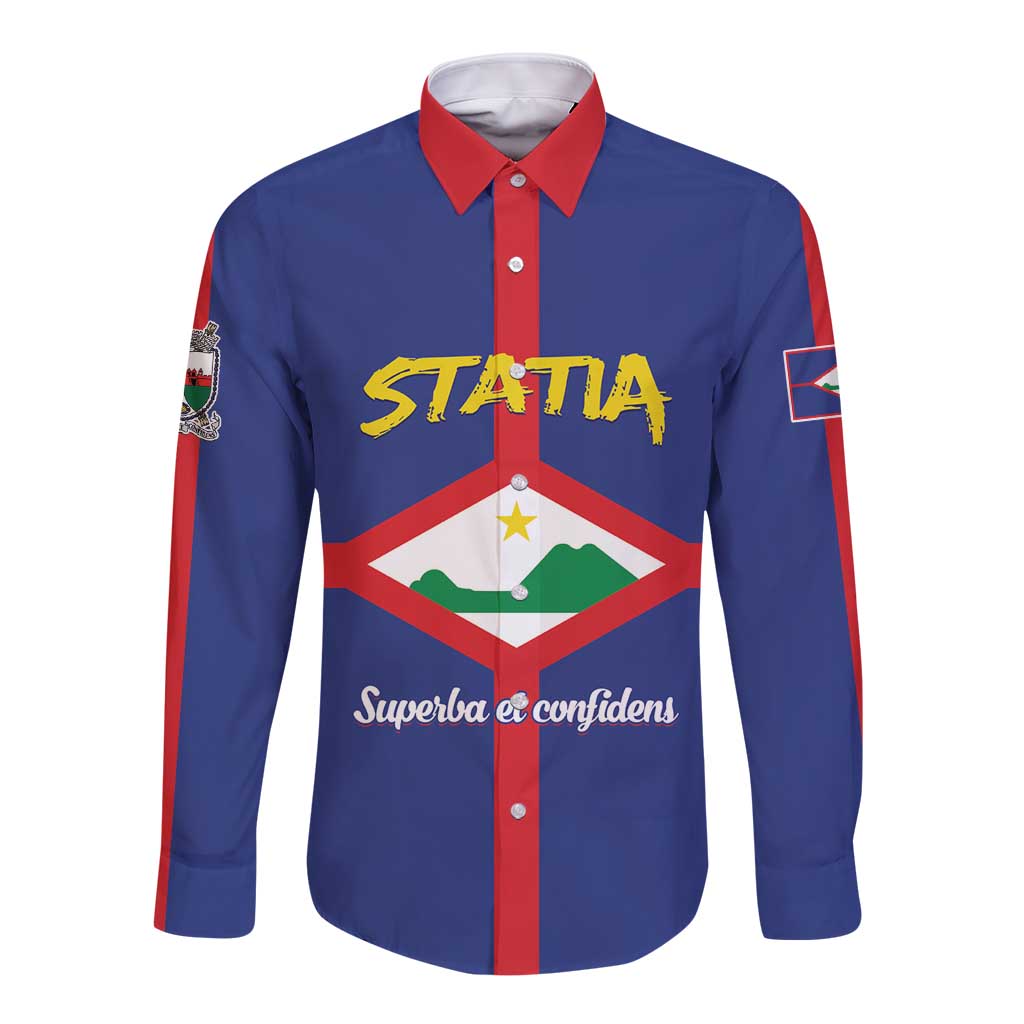 Personalised Statia Long Sleeve Button Shirt Sint Eustatius Coat Of Arms