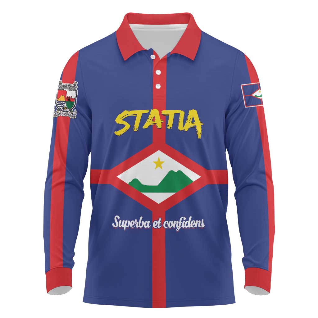Personalised Statia Long Sleeve Polo Shirt Sint Eustatius Coat Of Arms