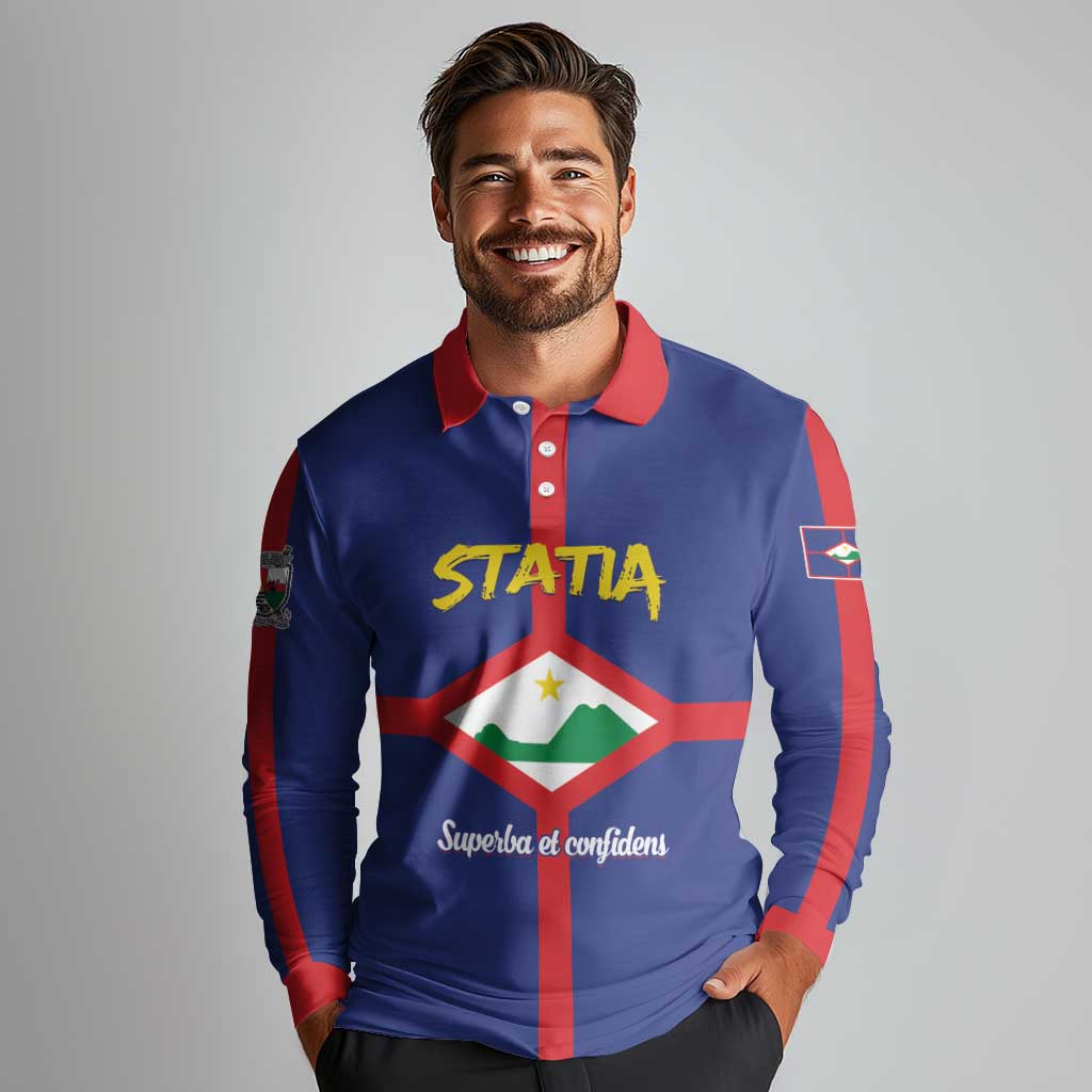 Personalised Statia Long Sleeve Polo Shirt Sint Eustatius Coat Of Arms