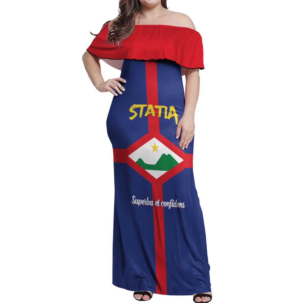 Personalised Statia Off Shoulder Maxi Dress Sint Eustatius Coat Of Arms