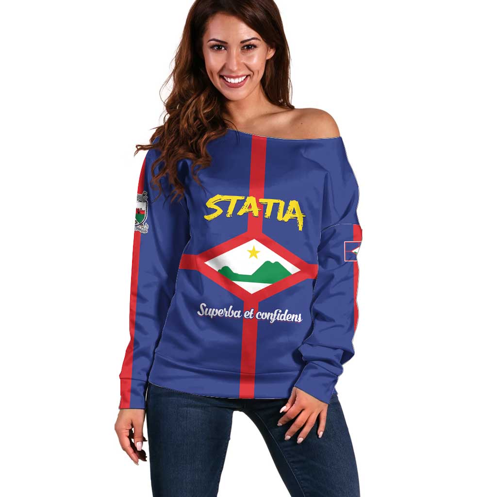 Personalised Statia Off Shoulder Sweater Sint Eustatius Coat Of Arms