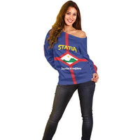 Personalised Statia Off Shoulder Sweater Sint Eustatius Coat Of Arms