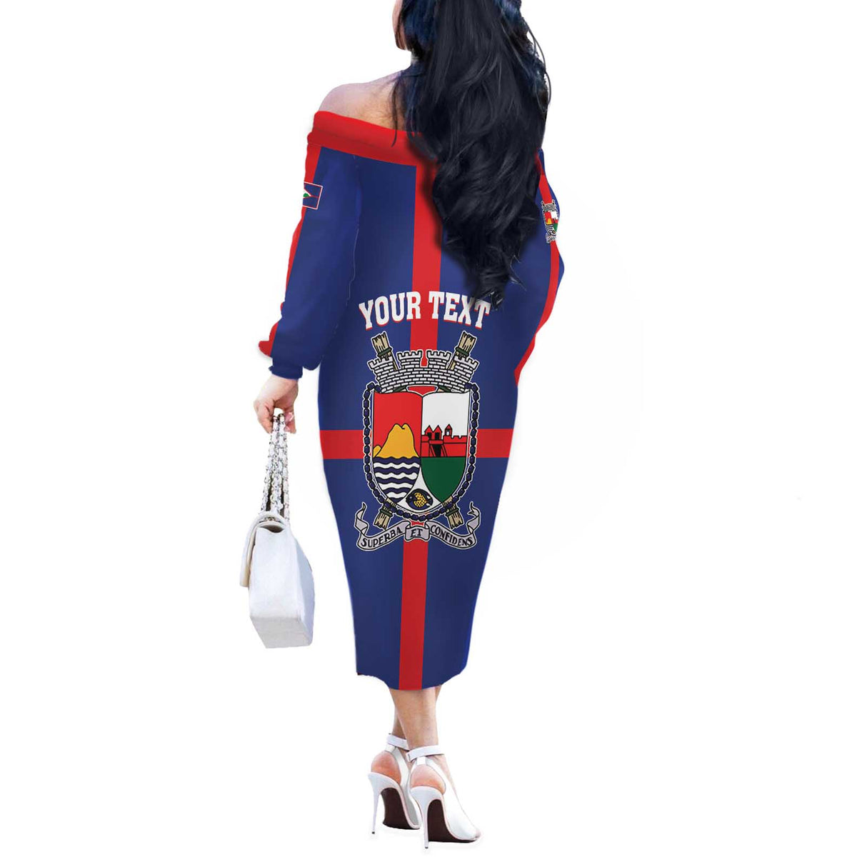 Personalised Statia Off The Shoulder Long Sleeve Dress Sint Eustatius Coat Of Arms