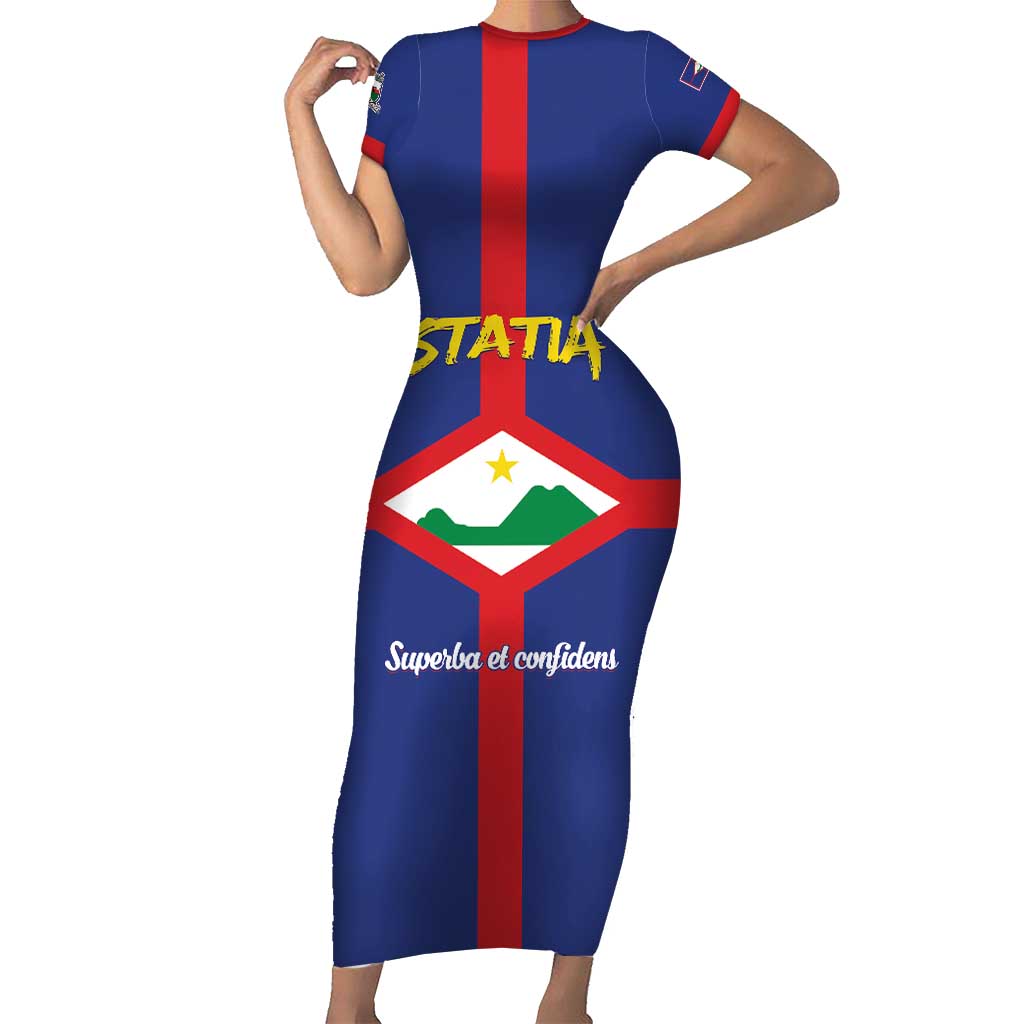 Personalised Statia Short Sleeve Bodycon Dress Sint Eustatius Coat Of Arms - Wonder Print Shop