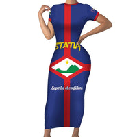 Personalised Statia Short Sleeve Bodycon Dress Sint Eustatius Coat Of Arms - Wonder Print Shop
