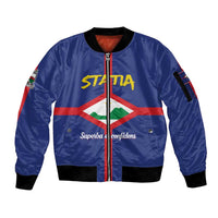 Personalised Statia Sleeve Zip Bomber Jacket Sint Eustatius Coat Of Arms - Wonder Print Shop