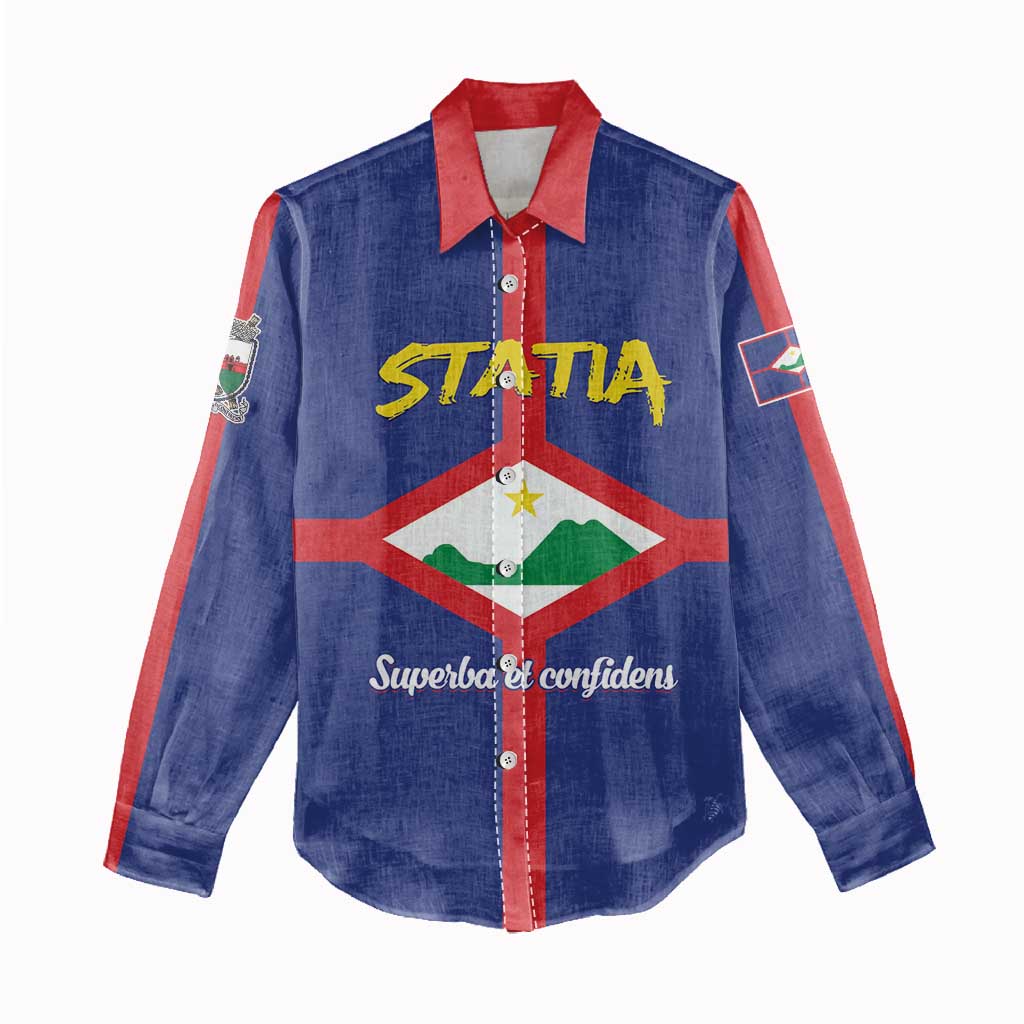 Personalised Statia Women Casual Shirt Sint Eustatius Coat Of Arms - Wonder Print Shop