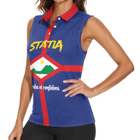 Personalised Statia Women Sleeveless Polo Shirt Sint Eustatius Coat Of Arms - Wonder Print Shop