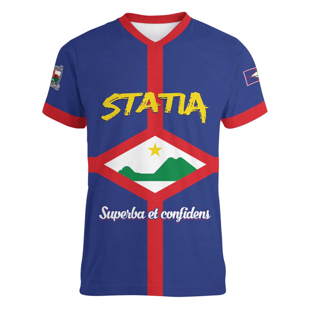 Personalised Statia Women V-Neck T-Shirt Sint Eustatius Coat Of Arms - Wonder Print Shop