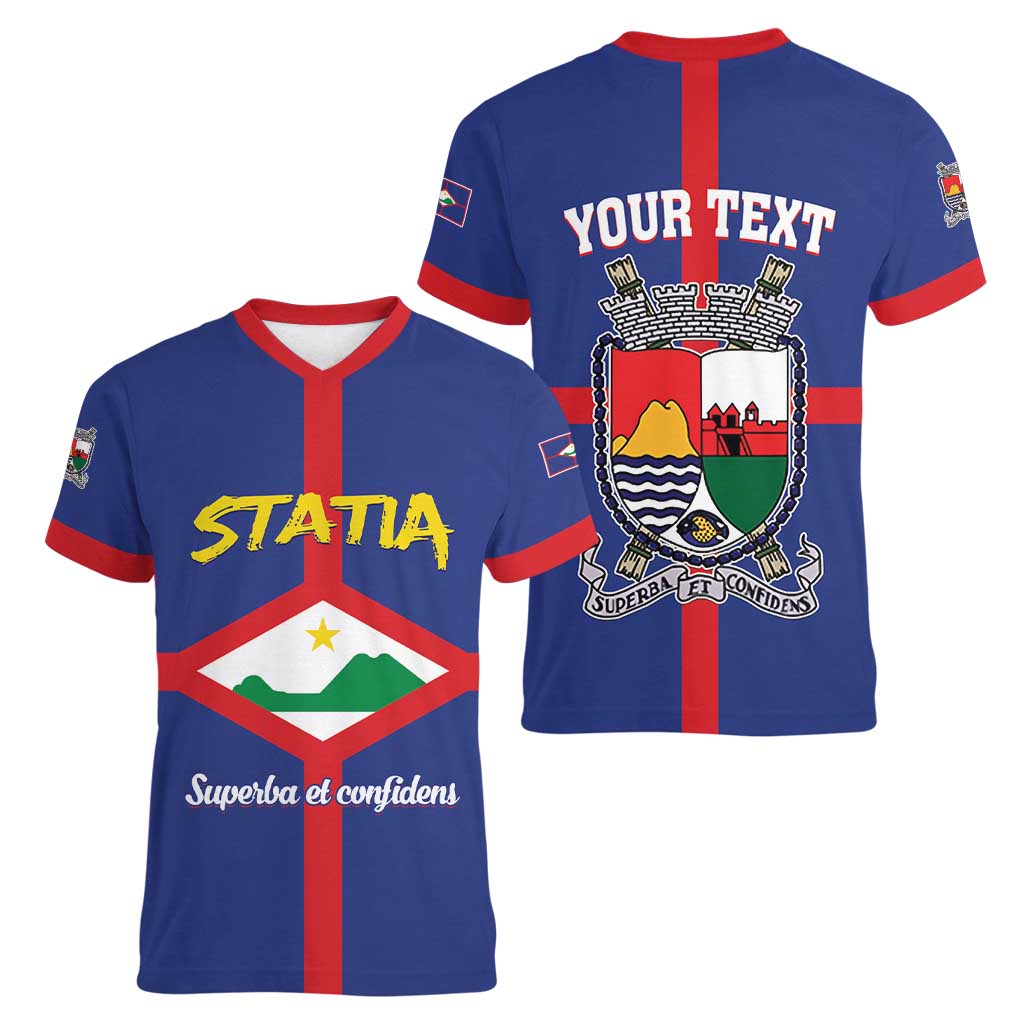 Personalised Statia Women V-Neck T-Shirt Sint Eustatius Coat Of Arms - Wonder Print Shop