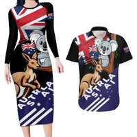 Personalised Australia Kangaroo Koala Together Couples Matching Long Sleeve Bodycon Dress and Hawaiian Shirt Special Edition