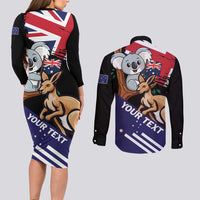 Personalised Australia Kangaroo Koala Together Couples Matching Long Sleeve Bodycon Dress and Long Sleeve Button Shirt Special Edition