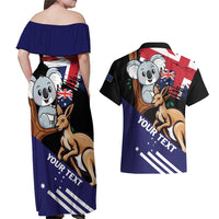 Personalised Australia Kangaroo Koala Together Couples Matching Off Shoulder Maxi Dress and Hawaiian Shirt Special Edition