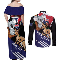 Personalised Australia Kangaroo Koala Together Couples Matching Off Shoulder Maxi Dress and Long Sleeve Button Shirt Special Edition