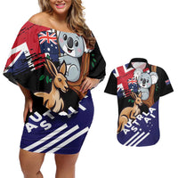 Personalised Australia Kangaroo Koala Together Couples Matching Off Shoulder Short Dress and Hawaiian Shirt Special Edition